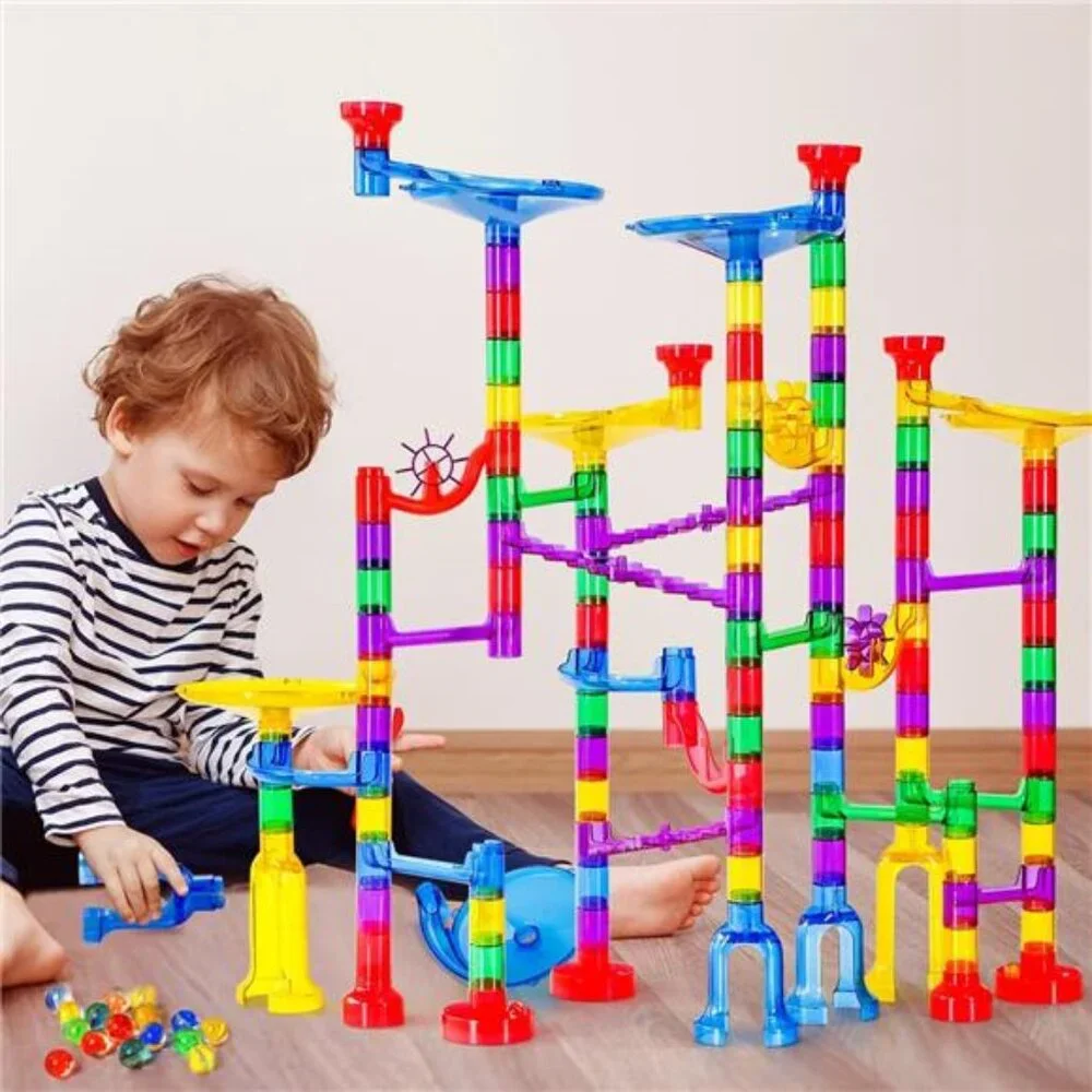 132Pcs Marble Maze Game Building Toy for Kid, Marble Track
